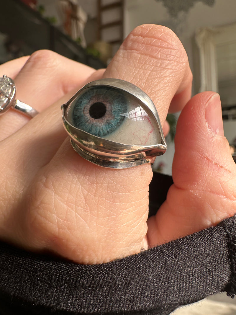 Handmade Hand Painted Eye Ring - sz 9
