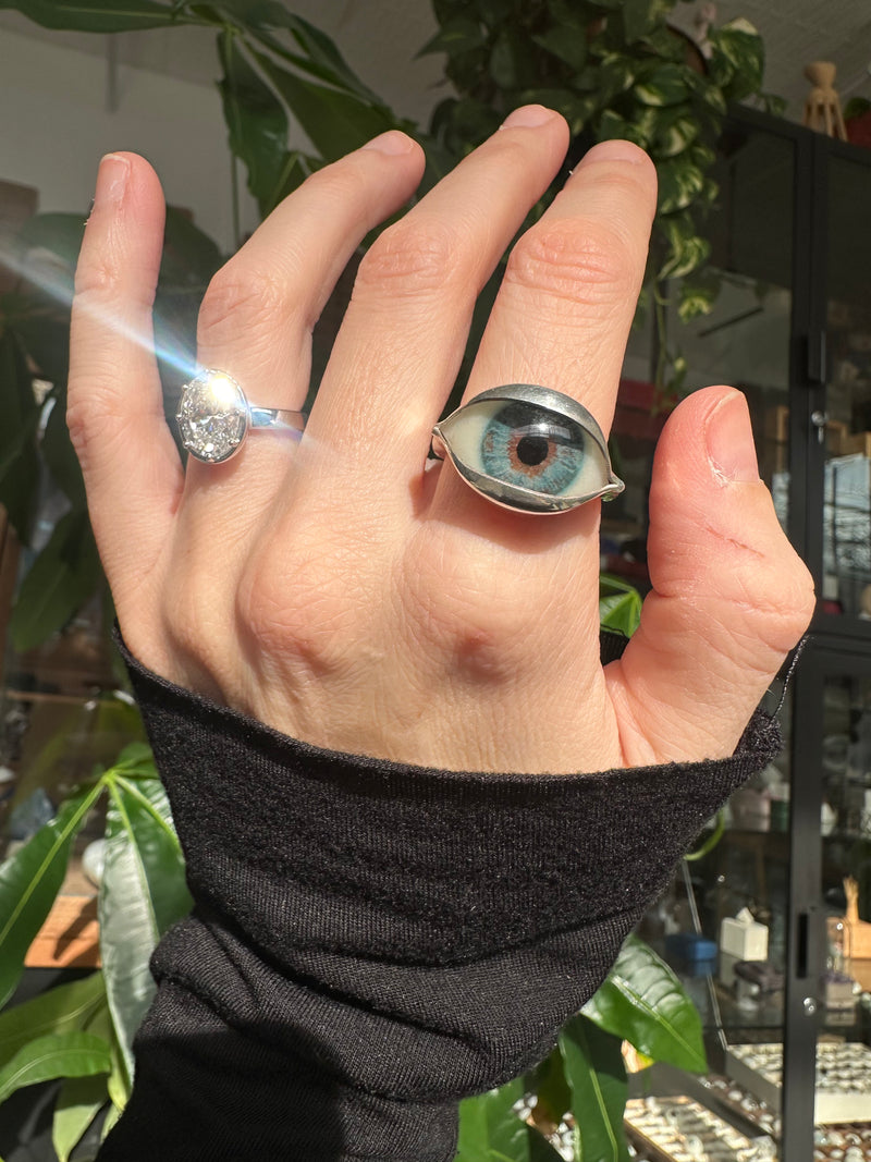 Handmade Hand Painted Eye Ring - sz 10.25