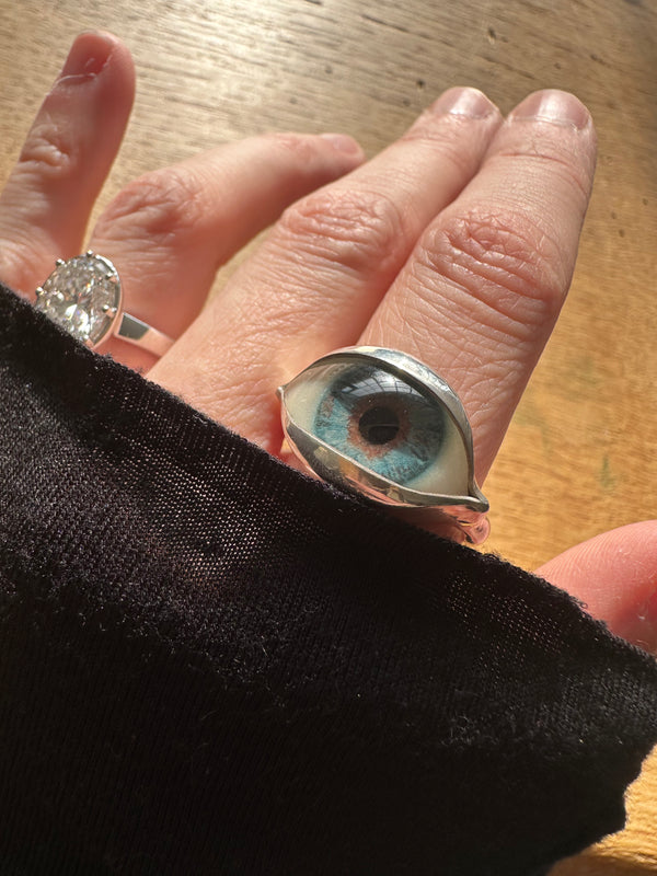 Handmade Hand Painted Eye Ring - sz 10.25