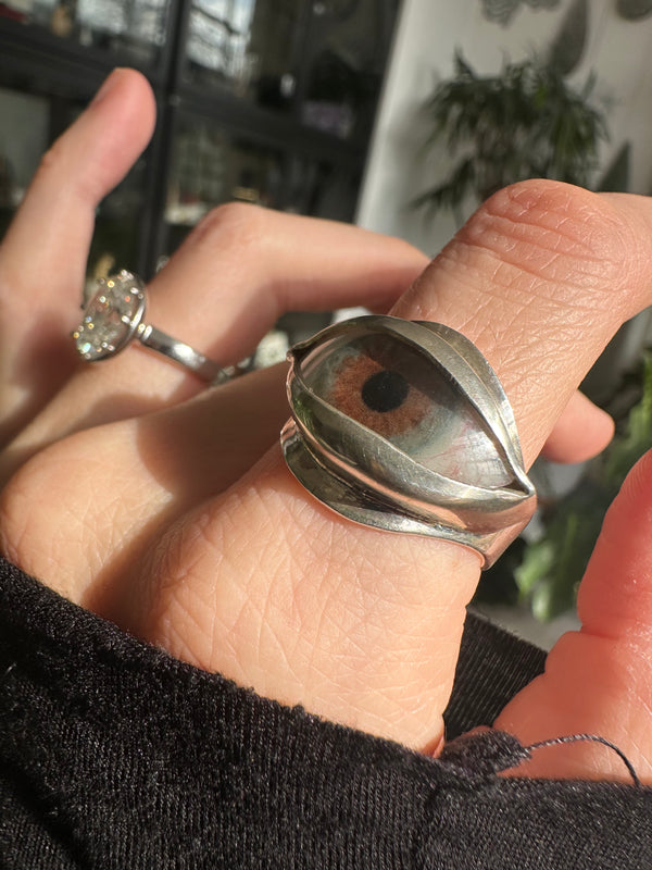 Handmade Hand Painted Eye Ring - sz 10.5