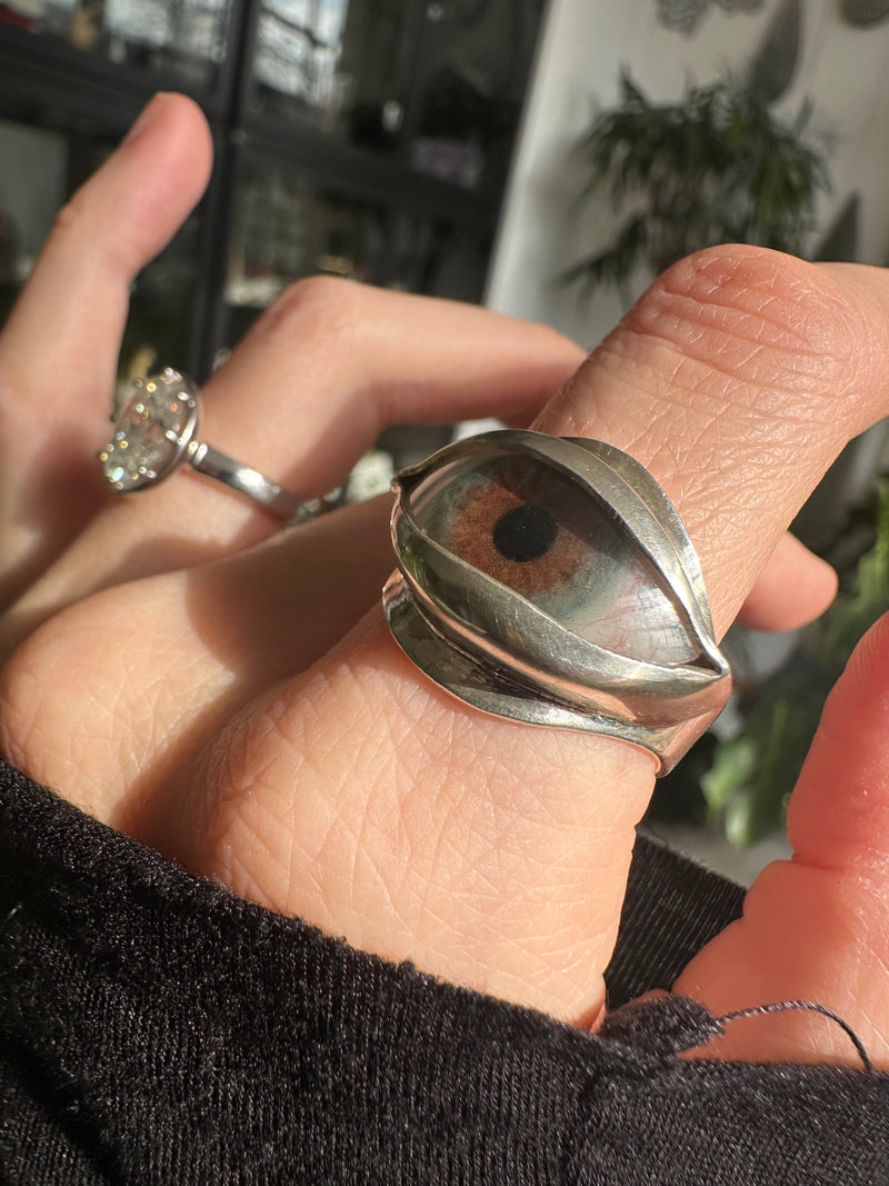 Handmade Hand Painted Eye Ring - sz 10.5