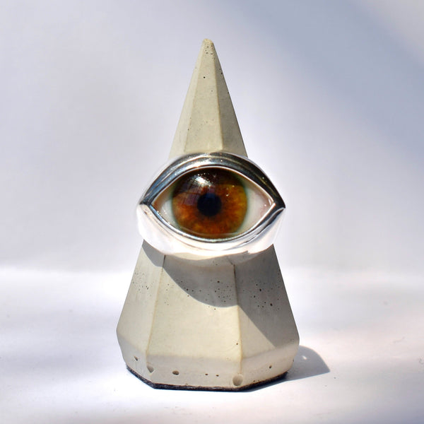 Brown Silver Classic Eye Ring