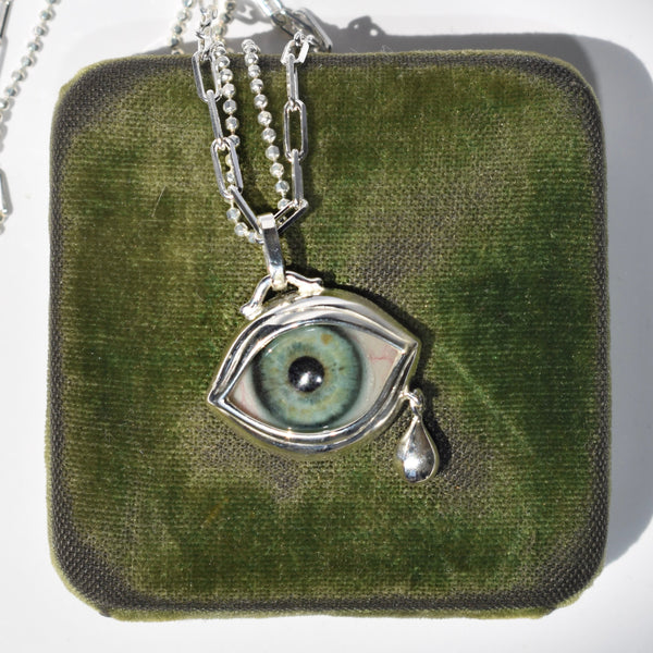 Crying Sea Green Silver Eye Pendant