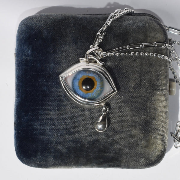 Crying Blue Silver Eye Pendant