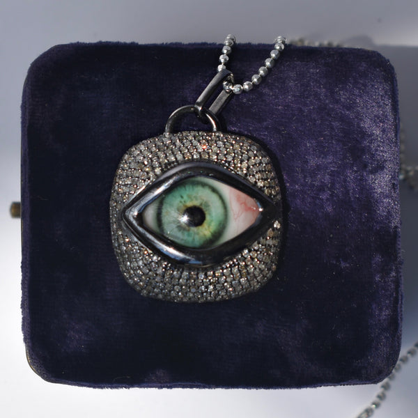 Diamond Sea Green Silver Eye Pendant