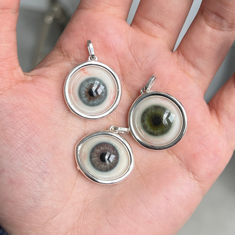 Hand Painted Green Silver Eye Pendant