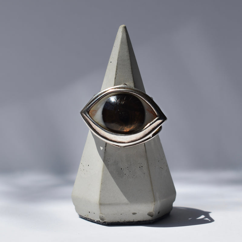 Hand Painted brown Silver Skeleton Eye Ring