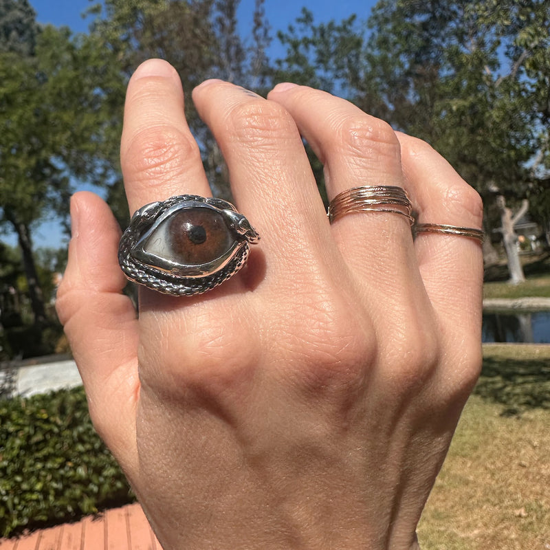 Hand Painted Brown Ojo De Medusa Eye Ring (smaller version)