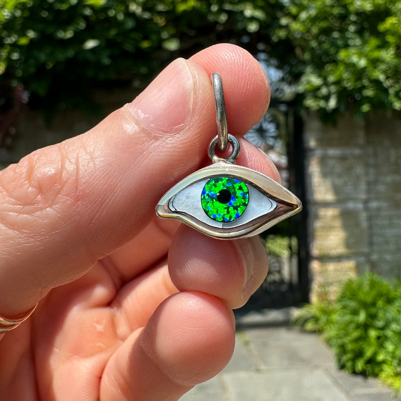 Green Silver Inlay Small Protective Eye Pendant