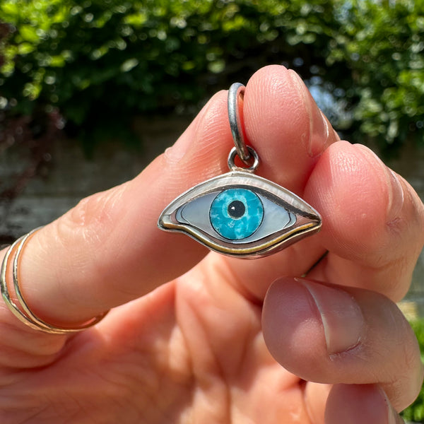 Turquoise Silver Inlay Small Protective Eye Pendant