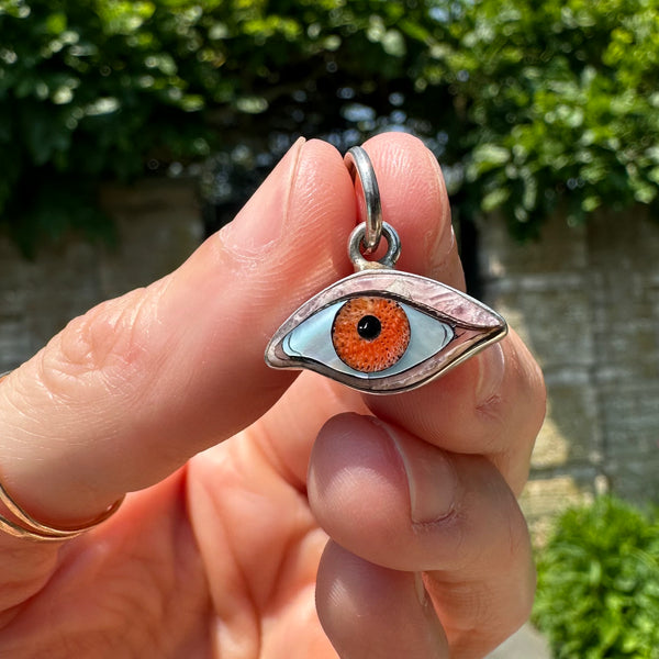 Orange Silver Inlay Small Protective Eye Pendant