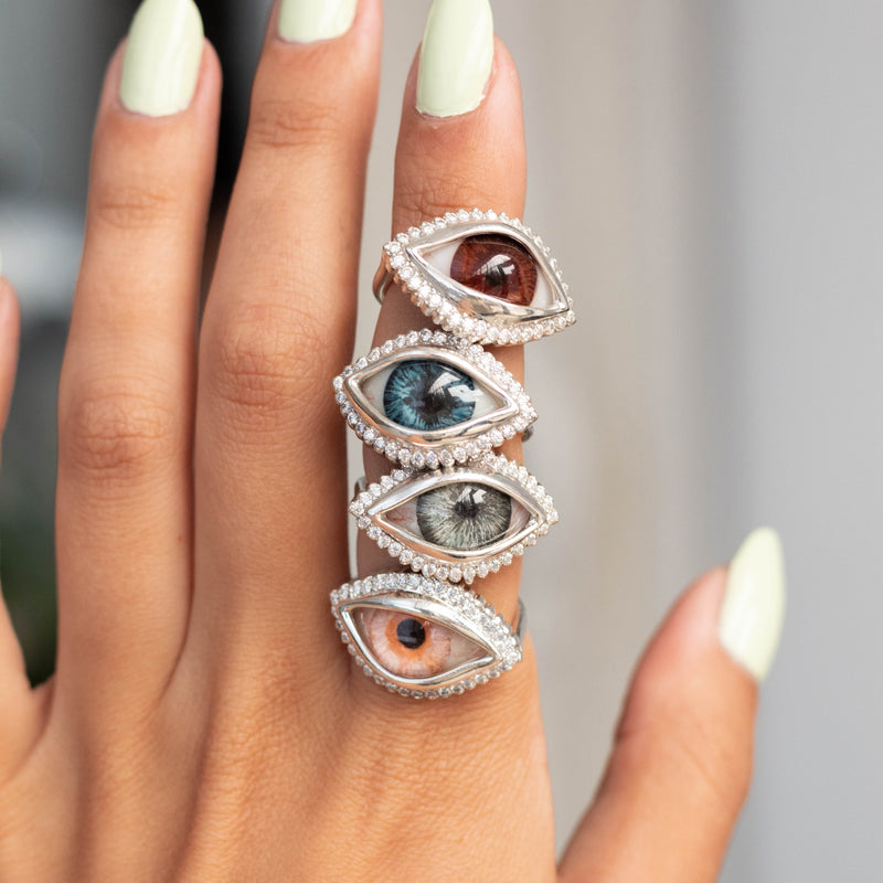 Custom Dali Eye Ring with Moissanite Halo