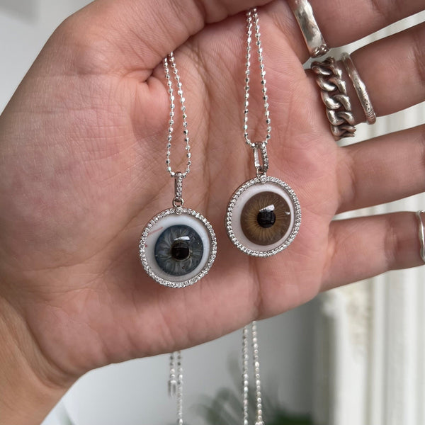 Hand Painted Hazel Eye Pendant with Halo