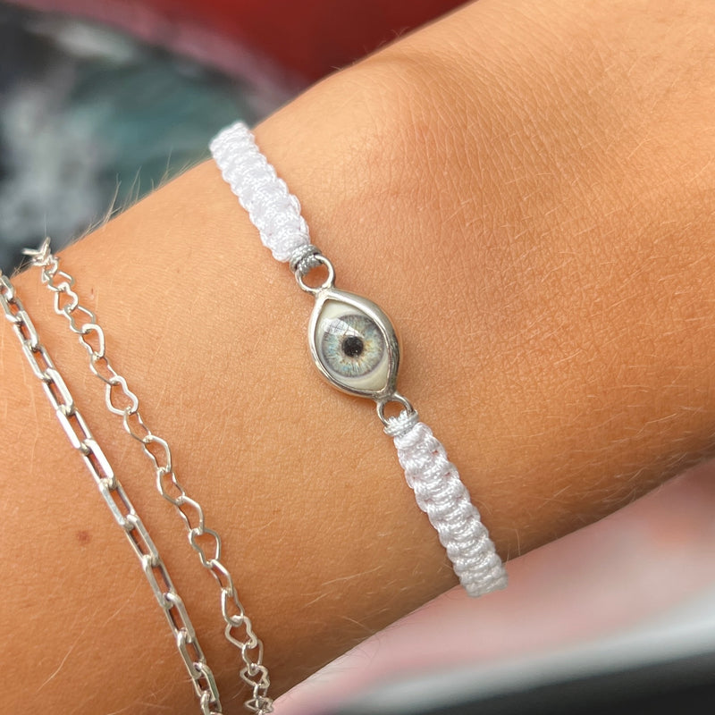 Light Blue Freckled Mini Eye Threaded Bracelet