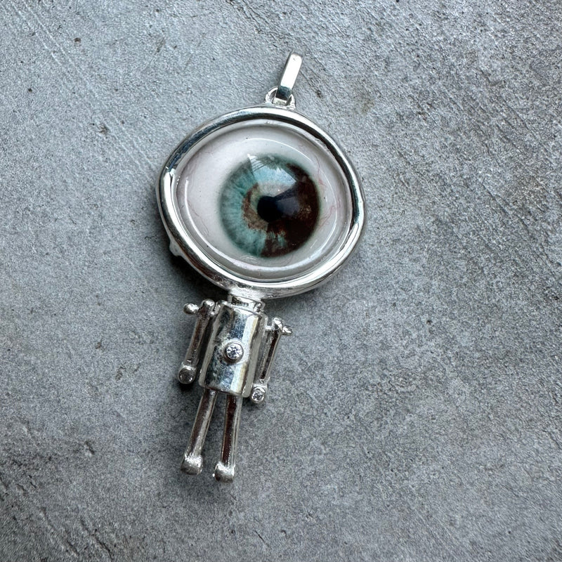 Silver blue and brown Eye Friend Pendant