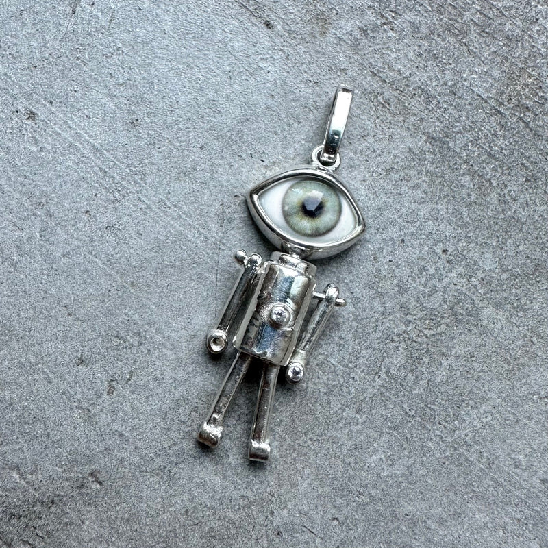 Mini Silver light green gray Eye Friend Pendant
