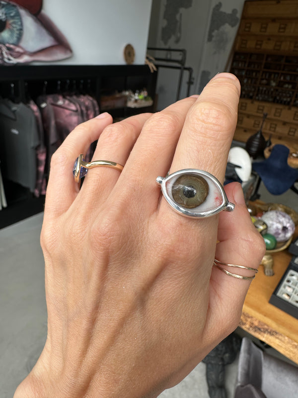 Sample Sale - Hand Painted Silver Eye Ring