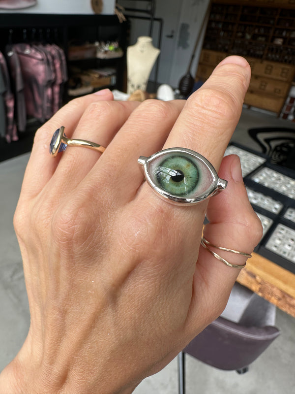Sample Sale - Hand Painted Silver Eye Ring