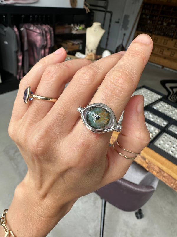 Sample Sale - Hand Painted Silver Eye Ring