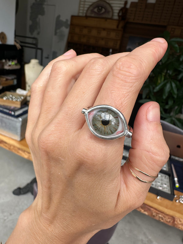 Sample Sale - Hand Painted Silver Eye Ring