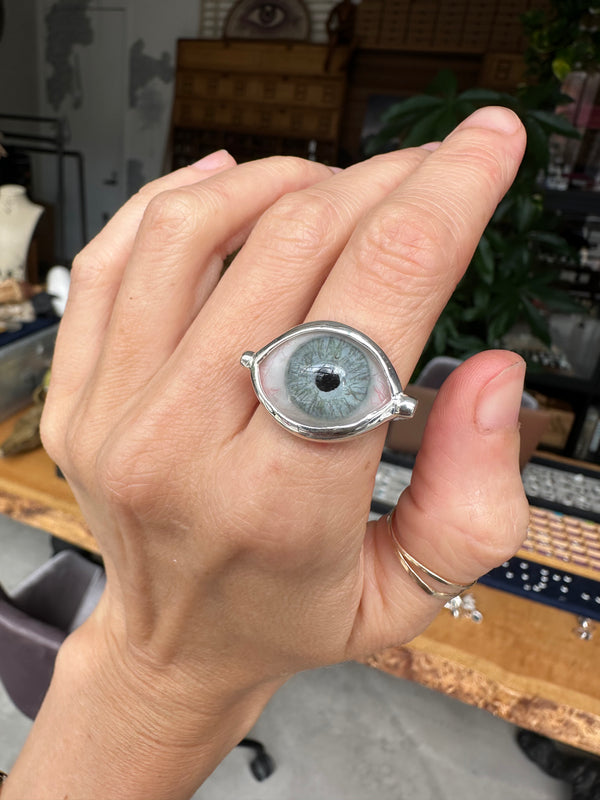 Sample Sale - Hand Painted Silver Eye Ring