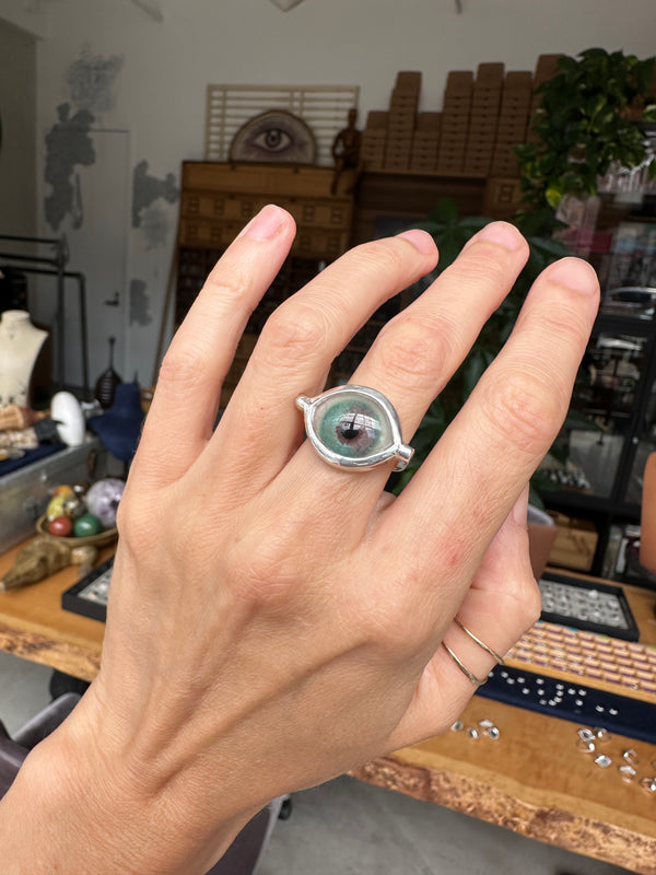 Sample Sale - Hand Painted Silver Eye Ring