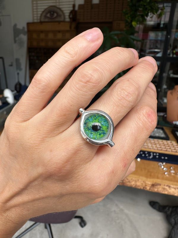 Sample Sale - Hand Painted Silver Eye Ring