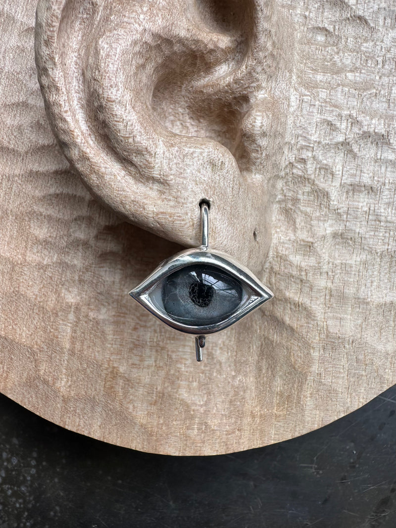 Dali Silver hand painted Hanging Eye Earring