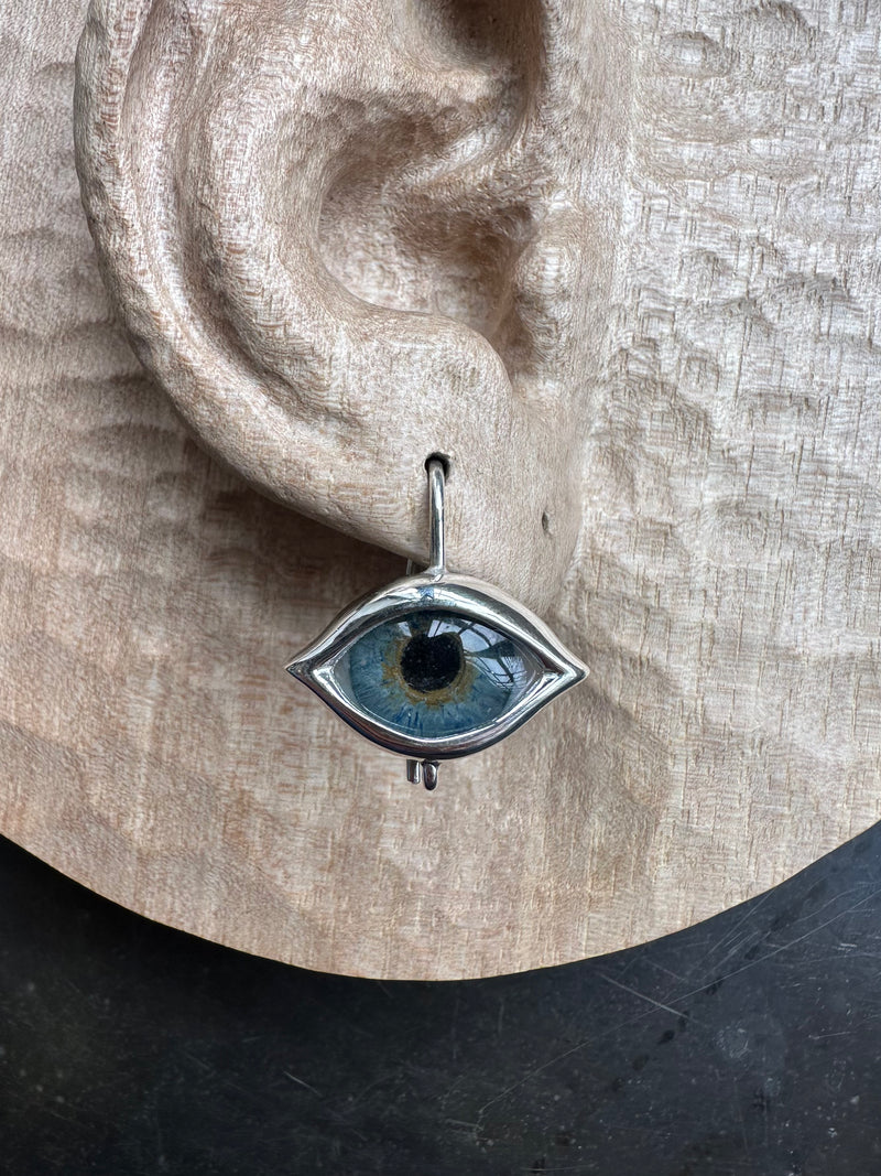 Dali Silver hand painted Hanging Eye Earring