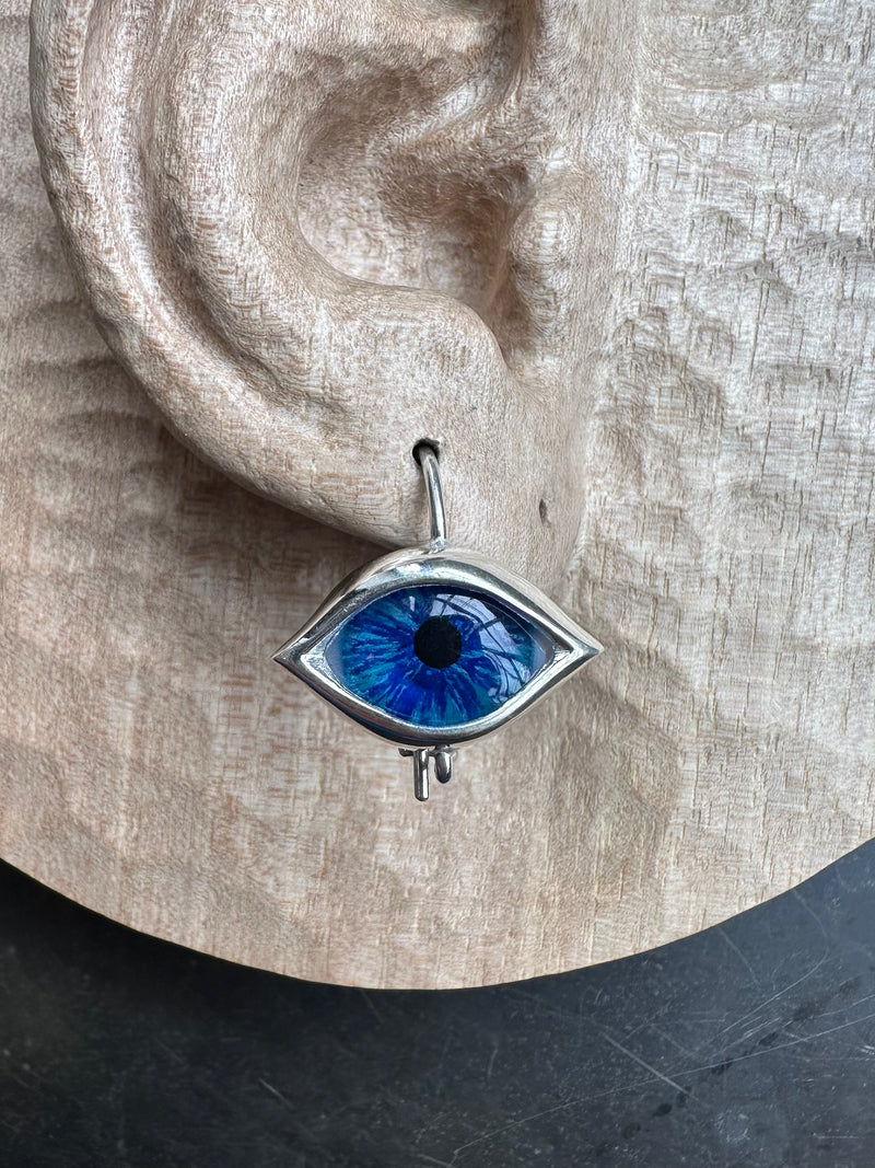 Dali Silver hand painted Hanging Eye Earring