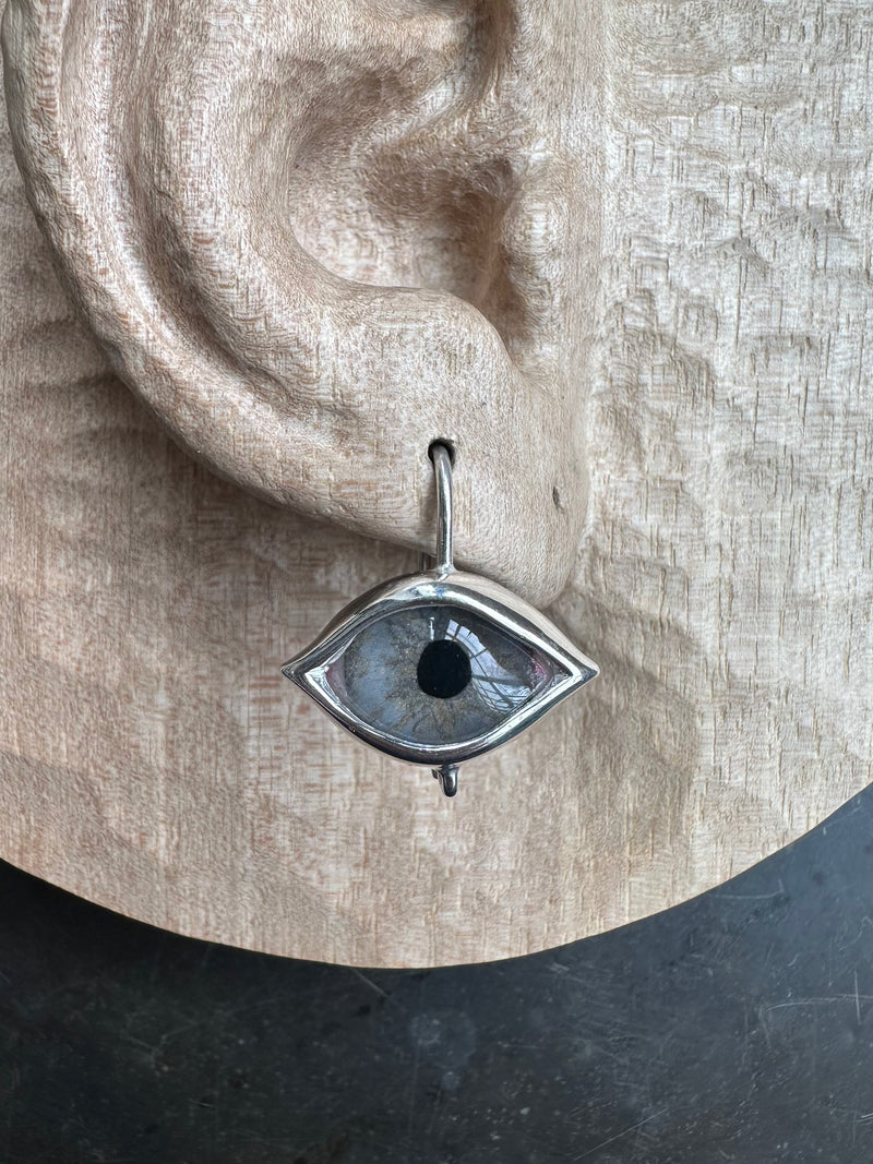 Dali Silver hand painted Hanging Eye Earring