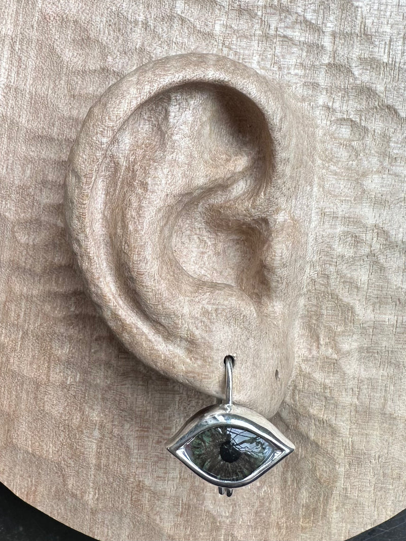 Dali Silver hand painted Hanging Eye Earring