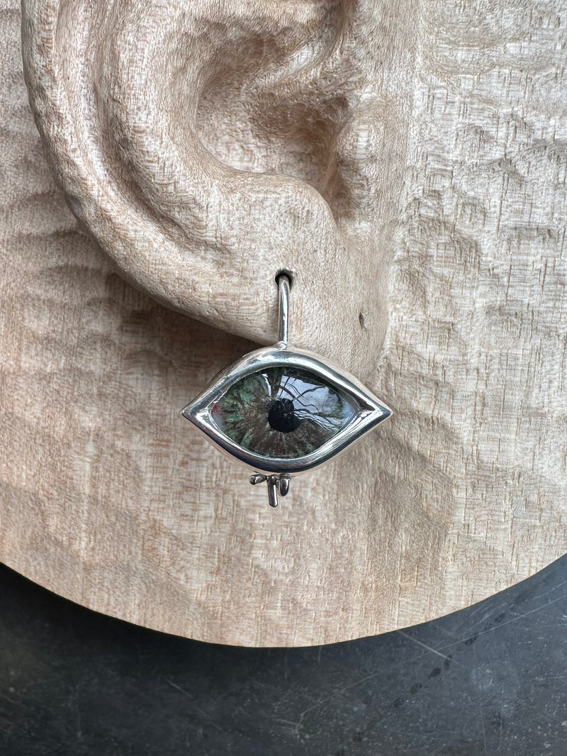 Dali Silver hand painted Hanging Eye Earring