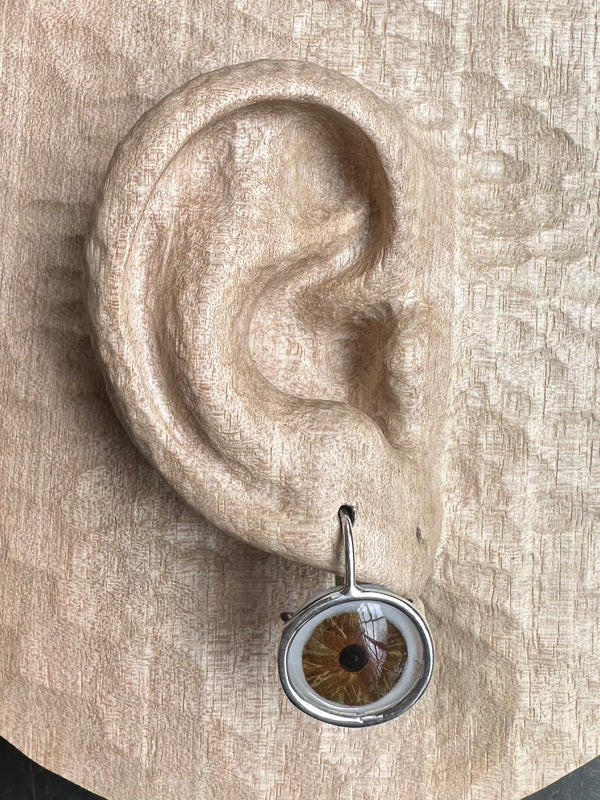 Bubble brown hazel Silver hand painted Hanging Eye Earring