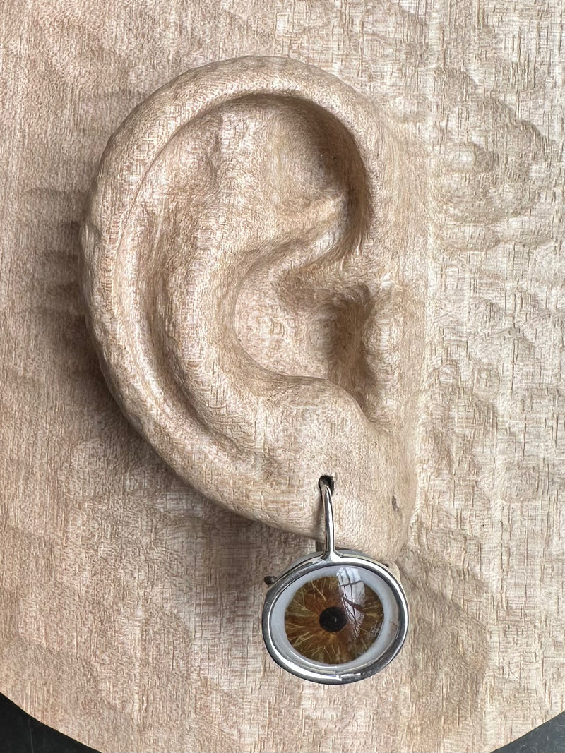 Bubble brown hazel Silver hand painted Hanging Eye Earring