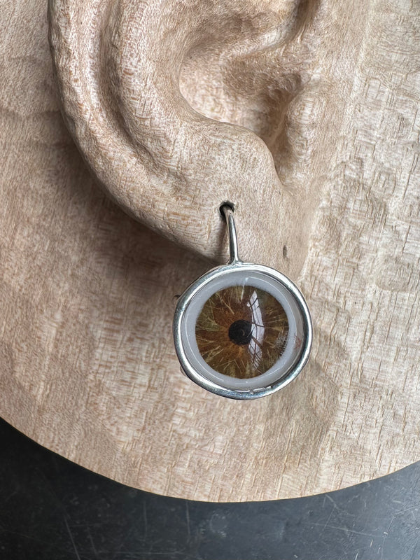 Bubble brown hazel Silver hand painted Hanging Eye Earring