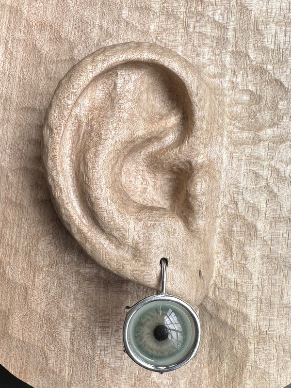 Bubble gray Silver hand painted Hanging Eye Earring