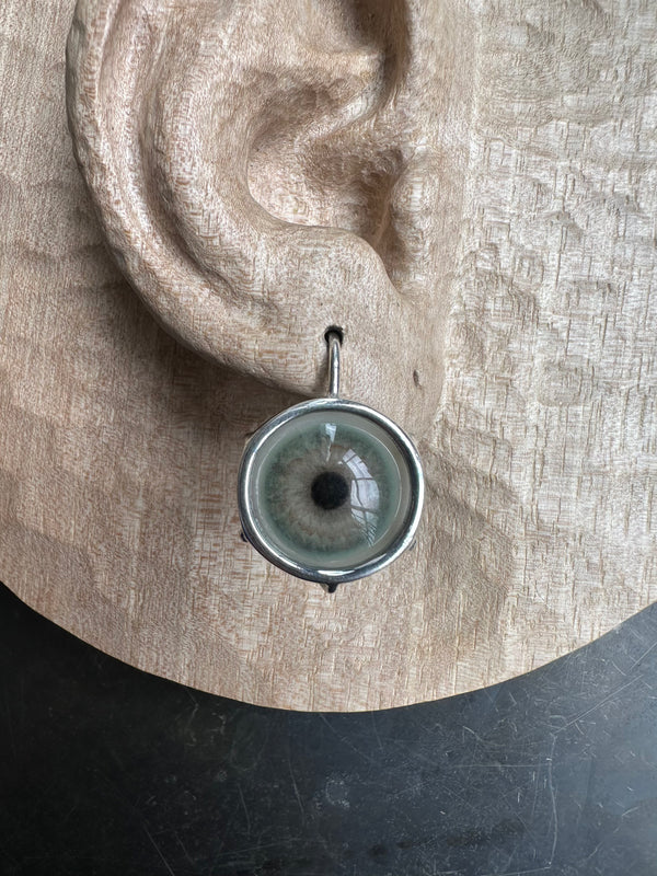 Bubble gray Silver hand painted Hanging Eye Earring