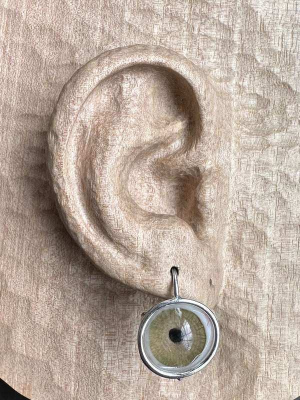 Bubble tan Silver hand painted Hanging Eye Earring