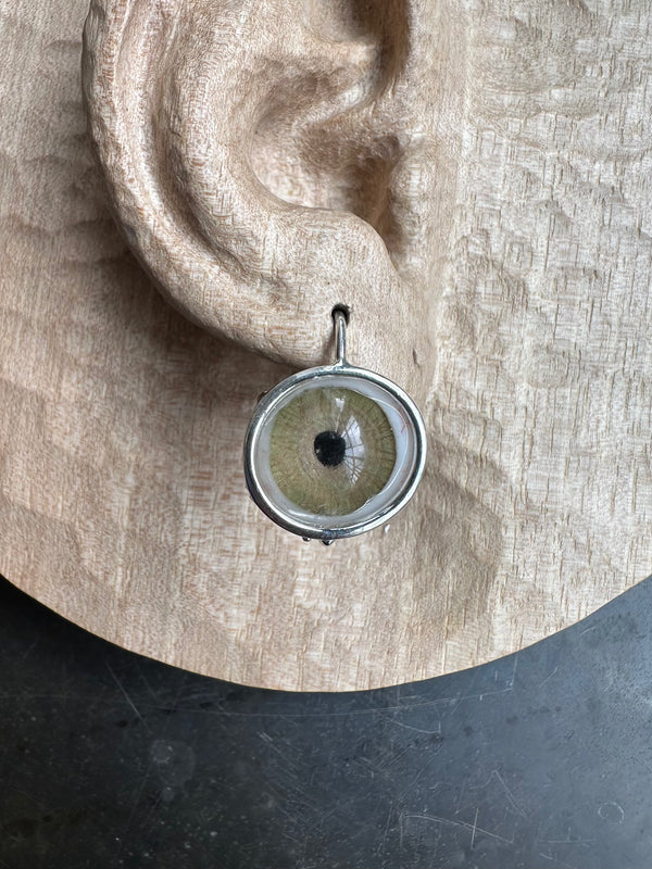 Bubble tan Silver hand painted Hanging Eye Earring
