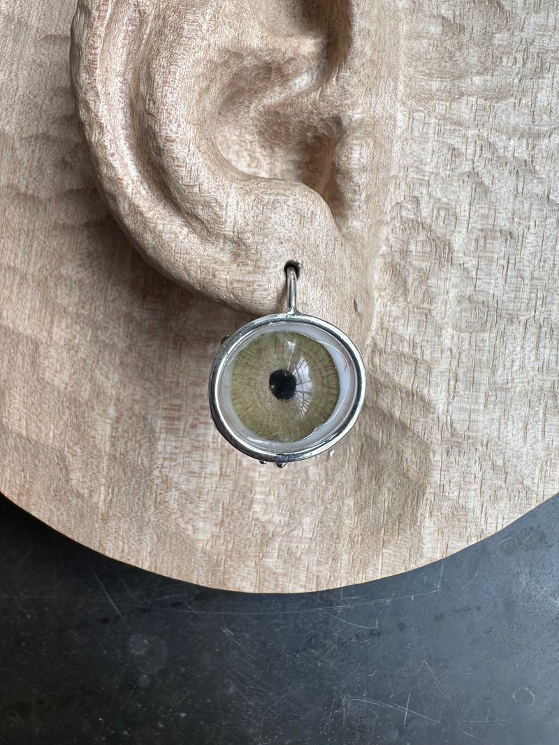 Bubble tan Silver hand painted Hanging Eye Earring