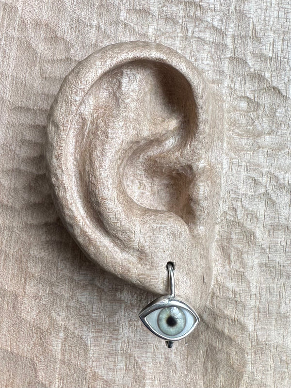 Mini gray green Silver Hanging Eye Earring