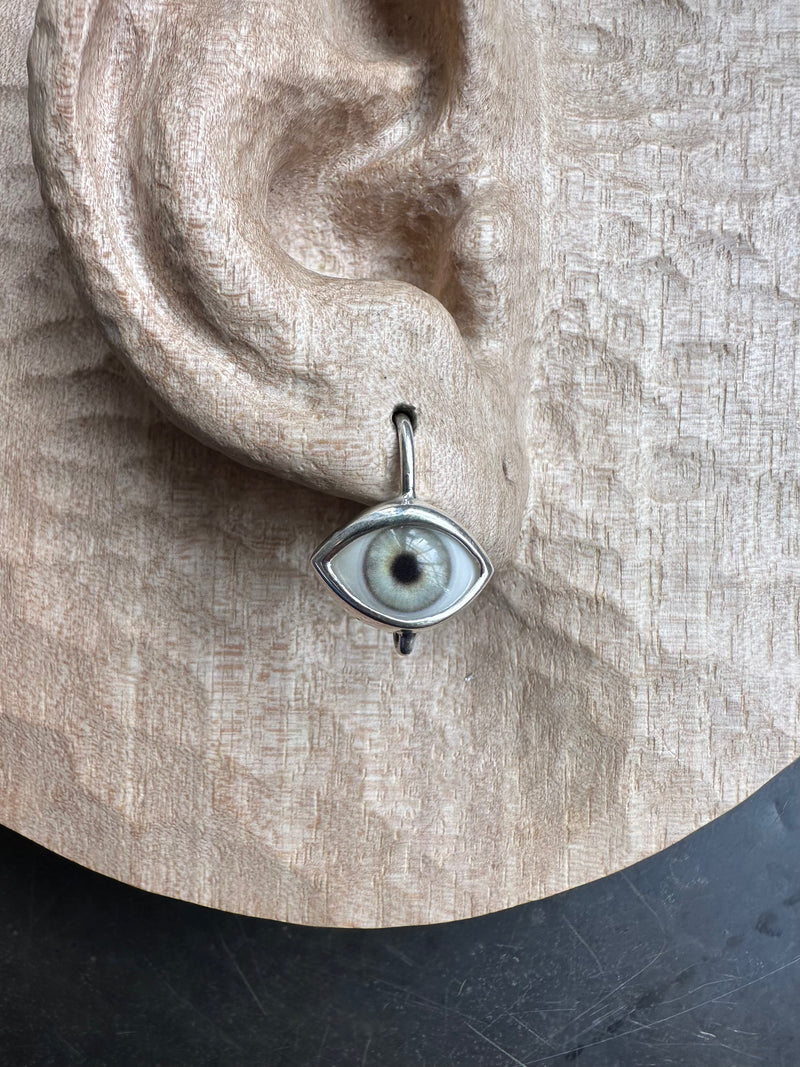 Mini gray green Silver Hanging Eye Earring