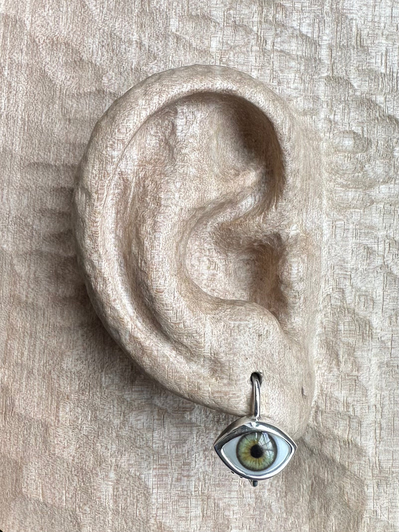 Mini green Silver Hanging Eye Earring