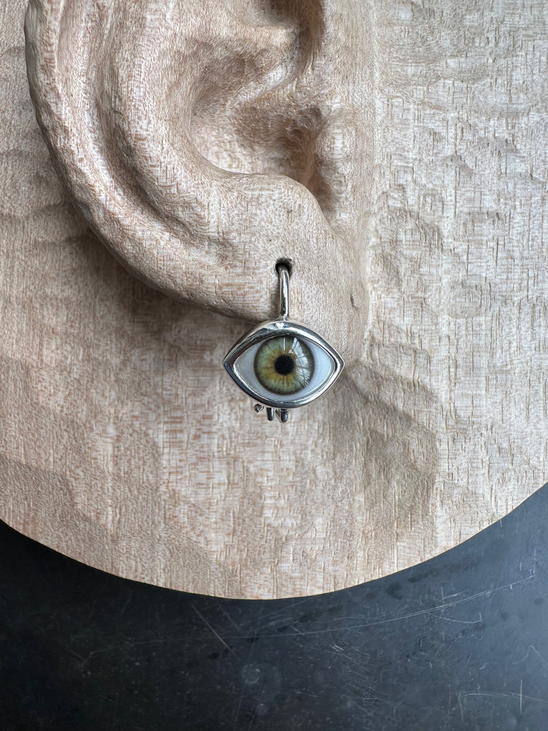 Mini green Silver Hanging Eye Earring