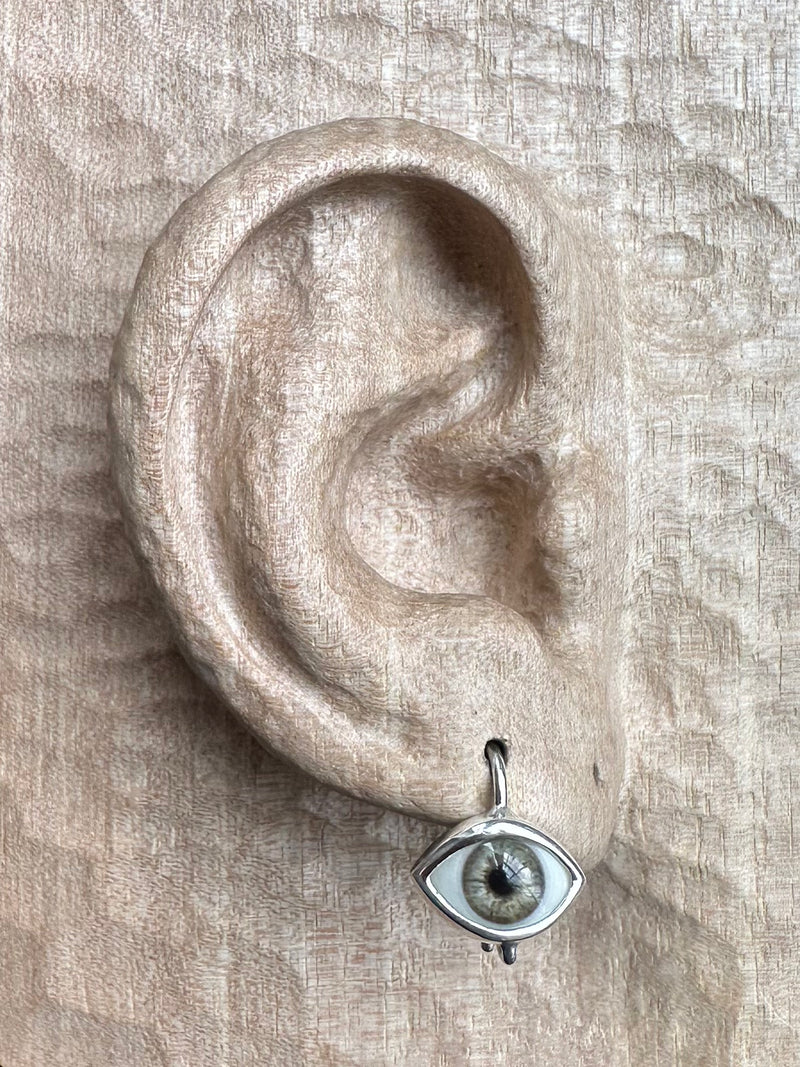 Mini gray Silver Hanging Eye Earring