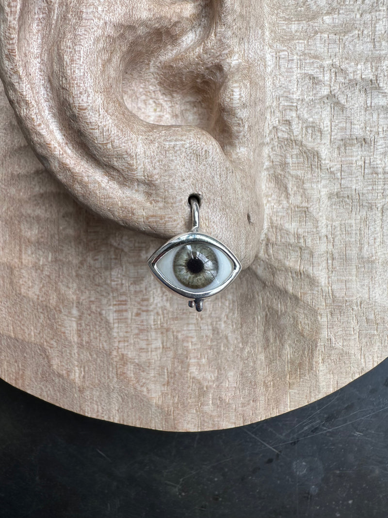 Mini gray Silver Hanging Eye Earring