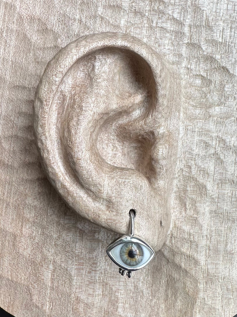 Mini blue hazel Silver Hanging Eye Earring