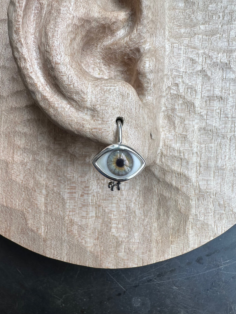Mini blue hazel Silver Hanging Eye Earring