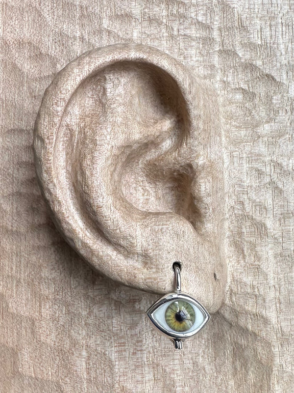 Mini green Silver Hanging Eye Earring